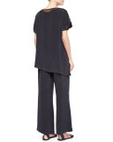 Full-Leg Silk Pants, Black