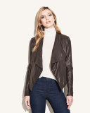 Draped Goatskin Leather Easy Jacket, Chocolate Brown