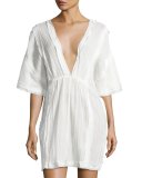 Greca Plisse Caftan Coverup, Off White