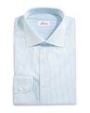 Fine-Stripe Dress Shirt, White/Aqua/Gray