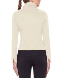 Ruched-Collar Moto Jacket, Cream