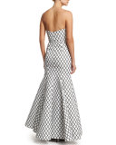 Aria Diamond-Print Mermaid Gown, Black/White