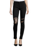 The Charlie High-Rise Skinny Jeans w/Lace, Black