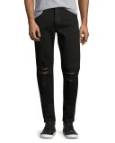 Standard Issue Fit 1 Slim-Skinny Jeans with Ripped Knees, Black