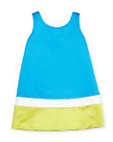 Sleeveless Satin Colorblock Shift Dress, Royal, Size 7-14
