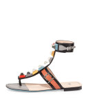 Multicolor Studded Ankle-Wrap Sandal, Black
