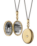 18K Gold Locket Necklace with Diamond Center