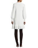 Long-Sleeve Ruffled-Hem Sweaterdress