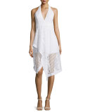 Halter-Neck Broderie Ruffle Dress, White