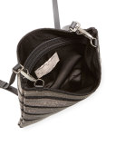 Striped Monili Leather Crossbody Bag, Black/Silver