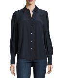 Feminine Silk Blouse, Navy