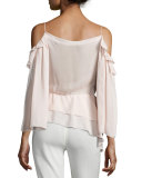 Renee Cold-Shoulder Silk Surplice Top, Petal Pink