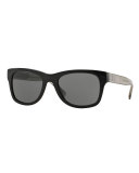 Square Sunglasses with Check Detail, Black