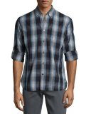 Garment-Wash Check Sport Shirt, Blue