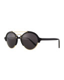 Milan II Round Mirror Sunglasses, Black/Gold
