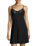 Embroidery Mesh-Inset Chemise, Black