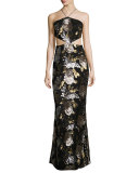 Arianna Sequined Cutout Gown, Black/Multicolor