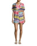 Hooded Zigzag Beach Coverup Dress, Multicolor