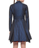 Belted A-Line Trenchcoat Dress, Navy