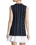 Sleeveless Striped Flounce Dress, Midnight