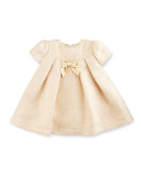 Cap-Sleeve Pleated Metallic Jacquard Dress, Gold, Size 6-18 Months