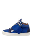 Logo Strap Embossed Leather Mid-Top Sneaker, Blue