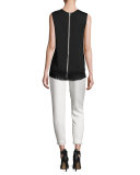 Tailored Stretch Crepe Cropped Pants, Gesso