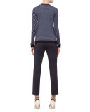 Striped Cardigan w/Polka-Dot Sleeves, Indigo/Denim