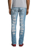 Distressed Slim-Fit Denim Jeans, Blue
