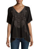 Sheradon Short-Sleeve Embroidered Top