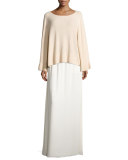 Freja Wool-Blend Flutter-Sleeve Sweater, Champagne
