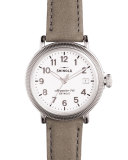 38mm Runwell Coin-Edge Leather Strap Watch, Heather Gray