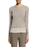 Layered 2-in-1 Crewneck Combo Sweater, Dark Taupe