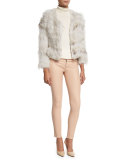 Fawn Rabbit & Fox Fur Bomber Jacket, Gray/White