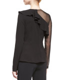 Bella Ruffled Long-Sleeve Blouse, Black