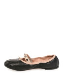 Rockstud Leather Ballerina Flat, Nero