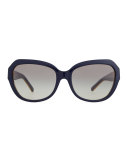 Two-Tone Plastic Cat-Eye Sunglasses, Navy