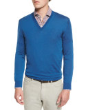 High-Performance Merino Wool V-Neck Sweater, Aqua