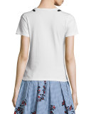 Short-Sleeve Sequined Bow Top, White