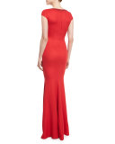 Rumba Knit Crystal-Trim Mermaid Gown, Hibiscus