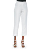 Lined Linen-Blend Cropped Pants, White 