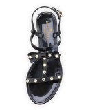savannah jeweled t-strap flat jelly sandal, black