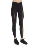 Borderline Netted-Mesh Paneled Athletic Leggings, Black