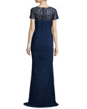 Beaded Lace & Satin Ball Gown, Navy