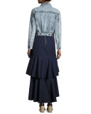 Martina Asymmetric Ruffle High-Low Maxi Skirt, Blue