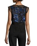 Aaliyah Cap-Sleeve Lacy Fringed Blouse, Multi
