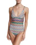 Zigzag Cutout-Back One-Piece Swimsuit, Multicolor