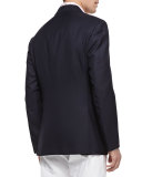 Three-Button Wool Blazer, Navy 