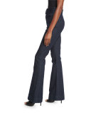 Belted High-Waist Flare-Leg Jeans, Indigo