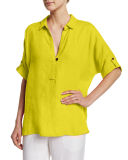 Oversized Short-Sleeve Linen Tunic 